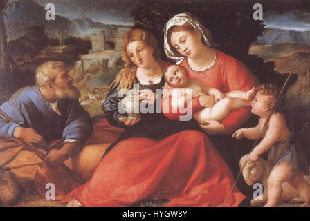 Palma Vecchio Holy Family with St. John   Uffizi Stock Photo