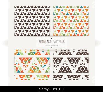 Seamless set of triangle halftone gradient patterns. Geometric abstract backgrounds Stock Vector