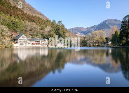 Kinrin Lake is a famous landmark of Yufuin town in Kyushu Island, Japan. Stock Photo