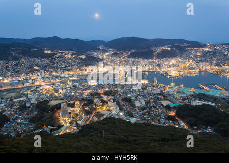 Ten Million Dollar Views of Nagasaki city, Japan in sunset from Mount Inasa observation. Stock Photo