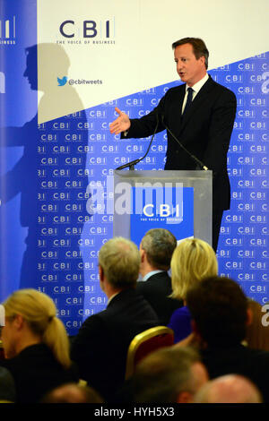 Prime Minister David Cameron addresses a CBI Scotland dinner three weeks before the Scottish independence referendum Stock Photo