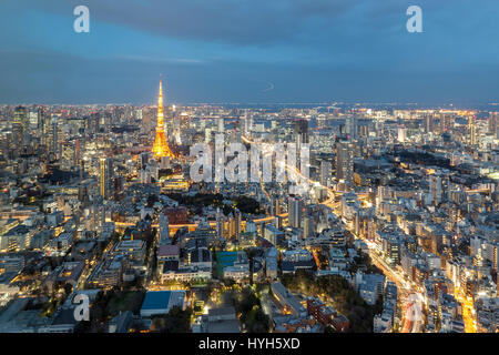 View of Tokyo Tower and the city from Mori Tower, Roppongi Hills, Tokyo, Japan. Stock Photo