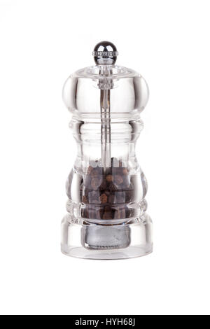 Pepper grinder made of glass isolated on white Stock Photo