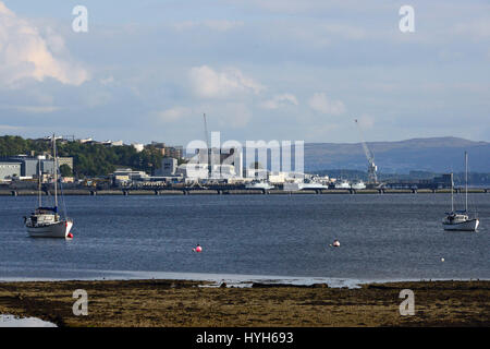 HM Naval Base Clyde, at Faslane on the Gareloch, home to Britain's Trident submarine fleet, pictured from the village of Garelochhead Stock Photo