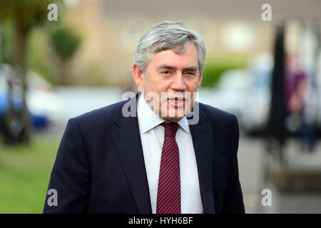 Former Prime Minister Gordon Brown arrives to address a Scottish referendum rally in Loanhead Stock Photo