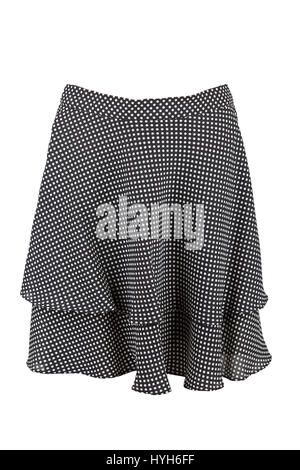 Black flared knee length skirt with polka dots, isolated over white Stock Photo