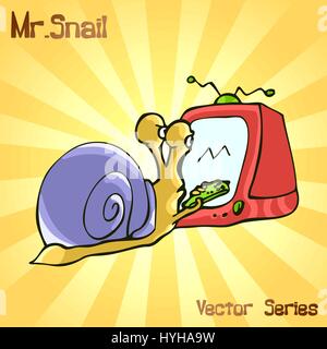 Mr. Snail with TV. vector illustration  Stock Vector