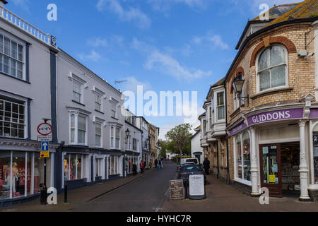 View along Church Street in the town centre of Sidmouth,Devon, Stock Photo