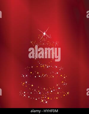 A christmas tree comprising of sparkles and stars over a red background Stock Vector