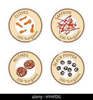 Set of spices labels. 100 organic. collection Stock Vector