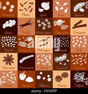 Spices hand drawn vector big icon squared set Stock Vector