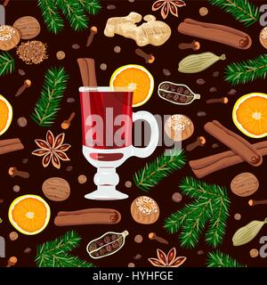 Mulled wine with spices seamless pattern vector set Stock Vector