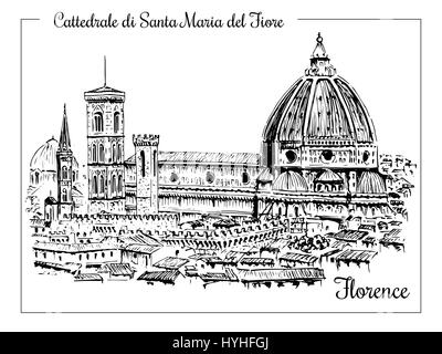 Cathedral in Florence, Italy. Vector hand drawn sketch Stock Vector