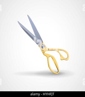 poster mock-up with golden scissors isolated on white background. Stock Vector