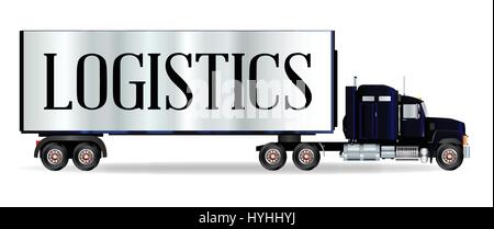 The front end of a large lorry over a white background with logistics inscription Stock Vector