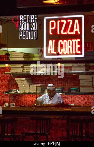 Window of a pizzeria in the district of San Telmo. Buenos Aires, Argentina. Stock Photo