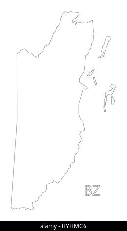 Belize outline silhouette map illustration with districts Stock Vector ...