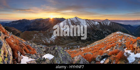 Mountain sunset panorama in West Tatras Stock Photo