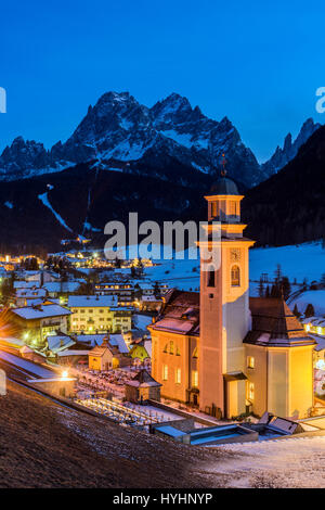 Winter view at dusk of Sexten, Alto Adige - South Tyrol, Italy Stock Photo