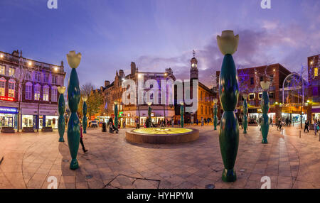 Warrington Market Gate town centre winters evening with christmas lights. Stock Photo