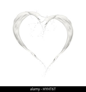 milk wave splashing heart shape, isolated on white Stock Photo