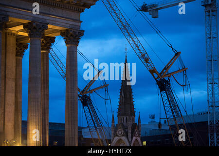 Cranes on a building site in the centre of Birmingham, UK Stock Photo