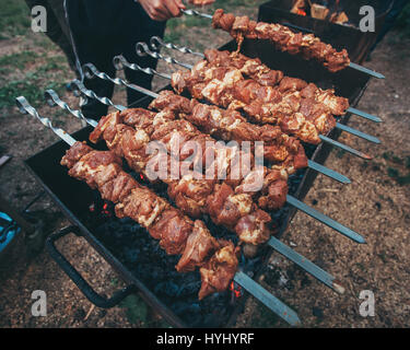 kebabs on skewers cooked Stock Photo