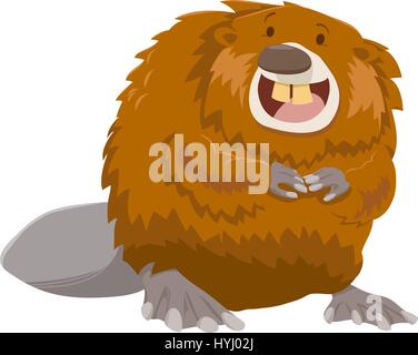 Cartoon Illustration of Happy Beaver Animal Character Stock Vector