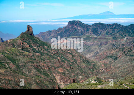 Caldera de Tejeda, at back the volcano Teide on Tenerife, Gran Canaria, Canary Islands, Spain Stock Photo