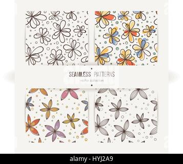 Set of seamless doodle floral patterns. Stock Vector