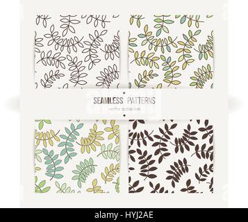Set of seamless patterns from leaves and twigs Stock Vector