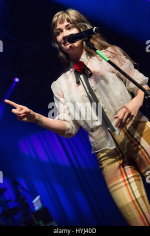 Milan, Italy. 03rd Apr, 2017. The American singer-songwriter and actress LAUREN RUTH WARD performs live on stage at Alcatraz opening the show of her girlfiend Laura Pergolizzi better known on stage as LP Credit: Rodolfo Sassano/Alamy Live News Stock Photo