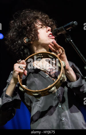 Milan Italy. 03th April 2017. The American singer-songwriter Laura Pergolizzi better known on stage as LP performs live at Alcatraz during the 'European Tour 2017' Credit: Rodolfo Sassano/Alamy Live News Stock Photo