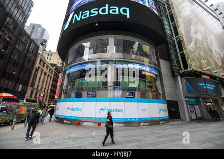 NEW YORK, NY - APRIL 04: View of the NASDAQ Stock Market at Times Square in Manhattan on April 4, 2017 in New York, United States.  (PHOTO: WILLIAM VOLCOV/BRAZIL PHOTO PRESS) Stock Photo