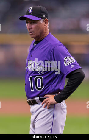 Colorado Rockies manager Bud Black pauses in the dugout prior to a ...