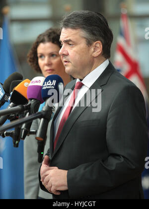 Brussels, Belgium. 05th Apr, 2017. Roundtable of Ministers, Ambassadors and State Secretary in support of Syria and the region, doorstep of Germany Minister for Foreign Affairs Sigmar Gabriel. Credit: Leo Cavallo/Alamy Live News Stock Photo