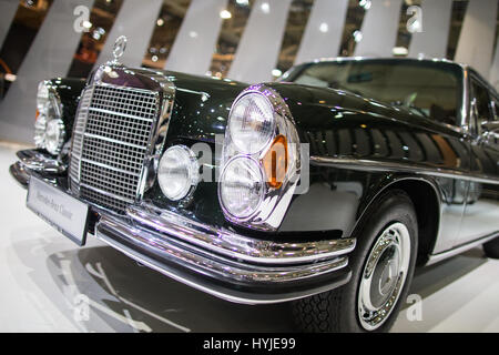 Essen, Germany. 5th Apr, 2017. A Mercedes Benz 300 SEL can be seen at the Techno Classica for 'Oldtimers' and 'Youngtimers' in Essen, Germany, 5 April 2017. The world trade fair will take place from the 5th to the 9th April. Photo: Marcel Kusch/dpa/Alamy Live News Stock Photo