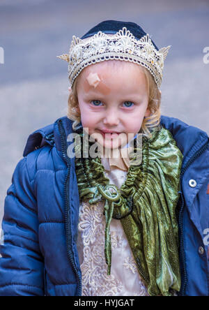 JERUSALEM - MARCH 13 : Ultra Orthodox child during Purim in Mea Shearim Jerusalem on March 13 2017 , Purim is a Jewish holiday celebrates the salvatio Stock Photo