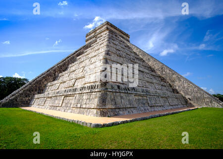 Detail view of famous Mayan pyramid (one of new Seven wonders of the World) in Chichen Itza, Mexico Stock Photo