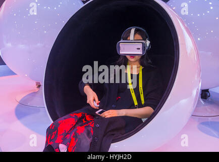 LAS VEGAS - JAN 08 : Virtual reality demonstration at The Huawei booth at the CES show in Las Vegas on January 08 2017 , CES is the world's leading co Stock Photo