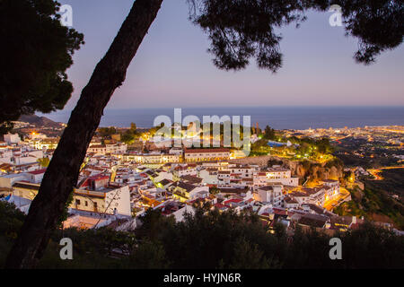 White village of Mijas at dusk. Malaga province Costa del Sol. Andalusia Southern Spain, Europe Stock Photo