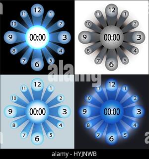 Abstract shapes of circles spheres as a clock in four colors Stock Vector