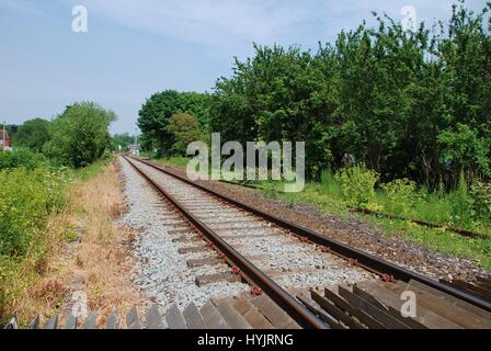 Looking towards Rye station on the single track Marsh Link railway line at Rye in East Sussex, England. Stock Photo