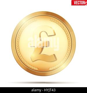 Gold coin with pound sign. Stock Vector