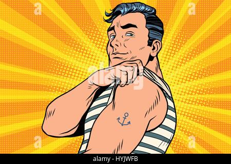 Sailor with tattoo on hand Stock Vector