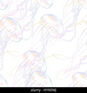 Hand drawn jellyfish. Vector illustration. Sea collection. Stock Vector