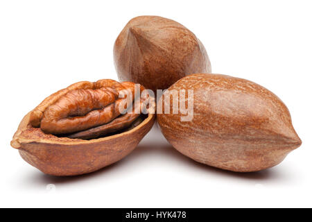Closeup of pecan nuts, isolated on the white background, clipping path included. Stock Photo