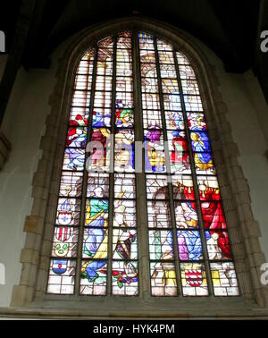 12 year old Jesus in the temple - 16th century stained glass windows (Goudse Glazen UNESCO listed), Sint Jans or Grote Kerk, Gouda, Netherlands. Stock Photo