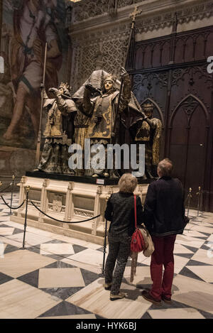 The tomb of explorer and navigator Christopher Columbus who discovered the New World in the 14th century lay in the Roman Catholic Cathedral of Saint  Stock Photo
