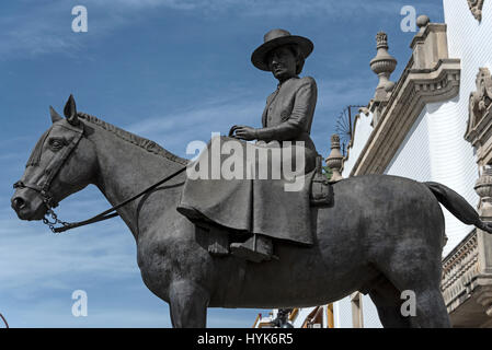 An equestrian sculpture of Her Royal Highness (HRH)  María de las Mercedes de Borbon and Orleans, Countess of Barcelona. She is he mother of present d Stock Photo